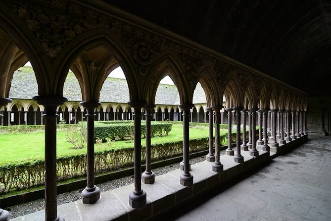 The double colonnade of the cloister inside Mont-Saint-Michel Abbey